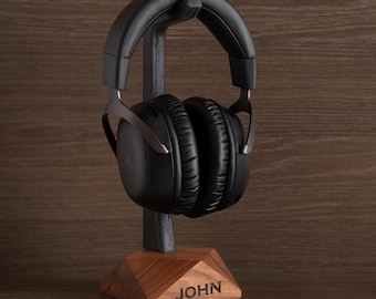 Personalized Headphone Holder Wood, Wooden Headset Stand, Gaming Headphones Hanger, Office Desk Accessories, Music Lover Gifts, Custom Gift