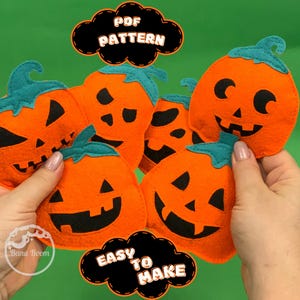 DIY Halloween Felt Pumpkin Patterns with 6 Spooky Faces | Digital Sewing Patterns & Ornaments