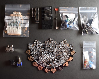 DIY Kit - Chernobylizer Synth, Black and Gold, Noise Art Synth, Filter, FX Synthesiser - PCB Art, Noise Instrument