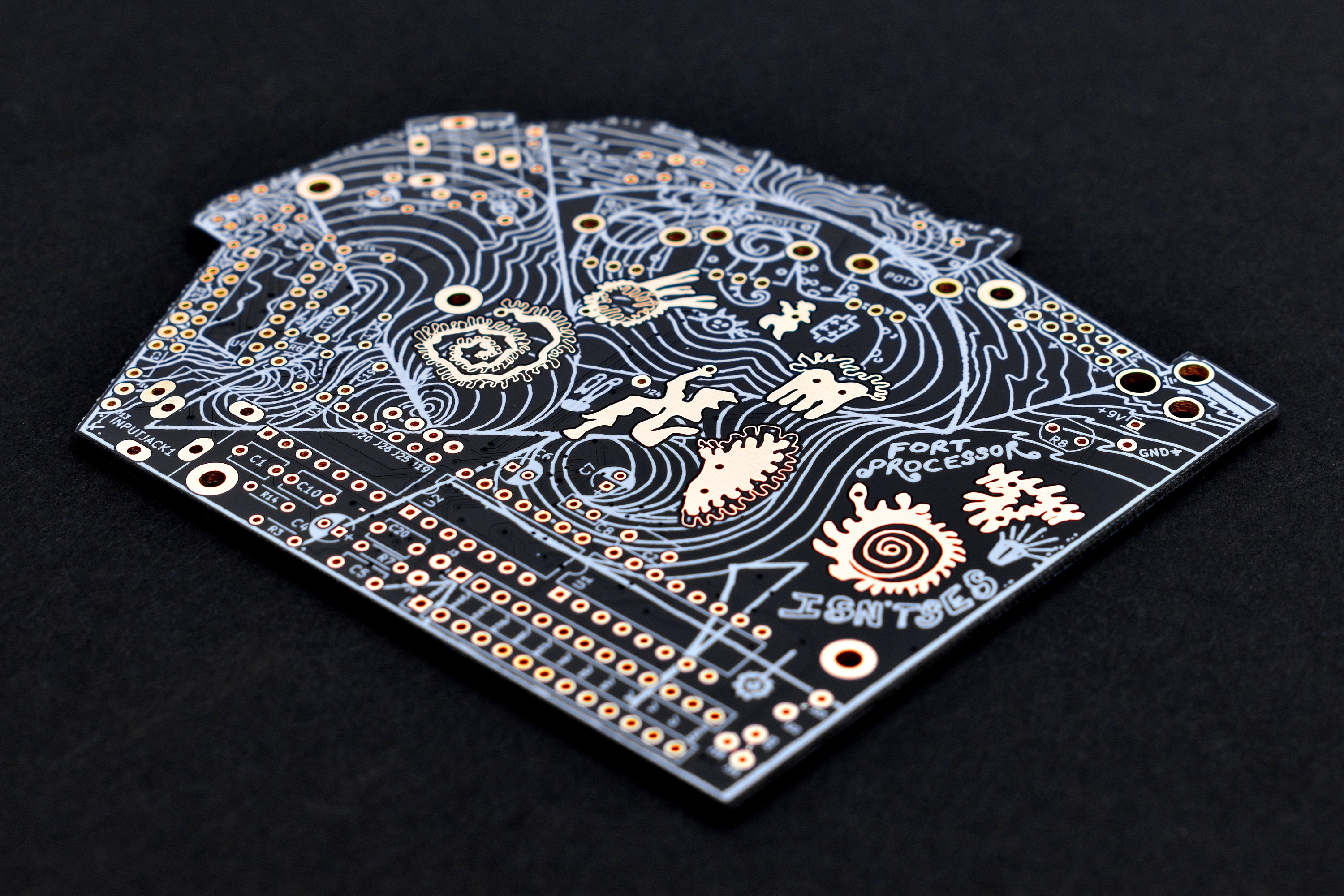 SKULL & CIRCUIT モジュラー DIY PCB & パネルセット Fort Processor PCB, Deluxe Black & Gold Version - PCB Only - DIY