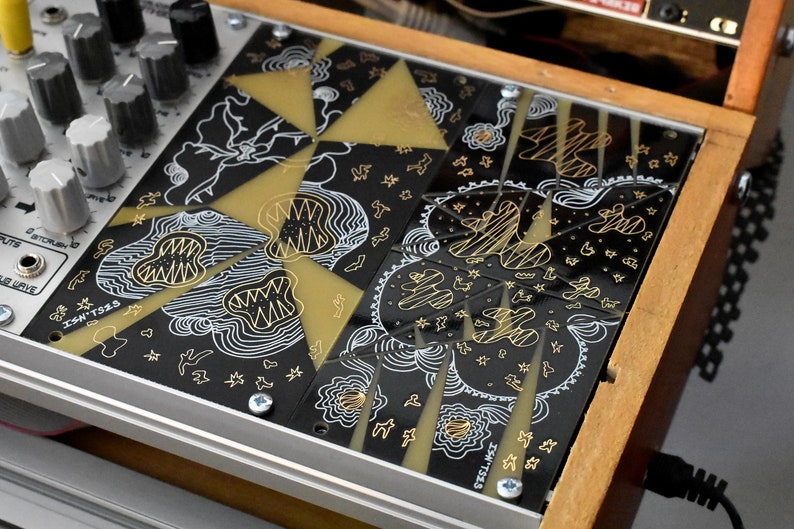 Panneau vierge Eurorack 12HP avec illustration. Panneau aveugle modulaire 3U, noir et or, PCB Art, accessoires Eurorack image 5