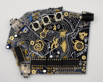 Sintetizador de ruido Fort Processor, negro y dorado, con efectos integrados.