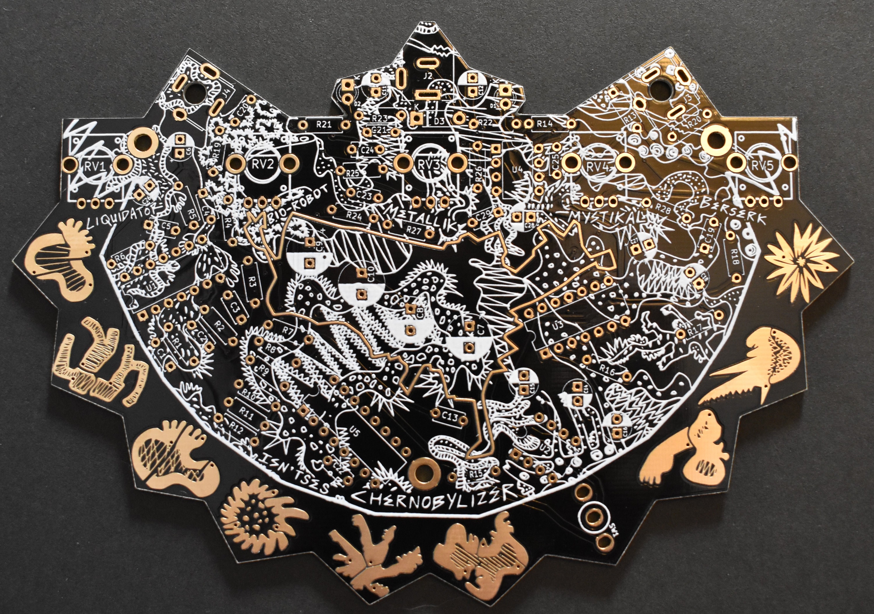 Chernobylizer Noise Synth PCB – Black & Gold, DIY Sound Art - PCB