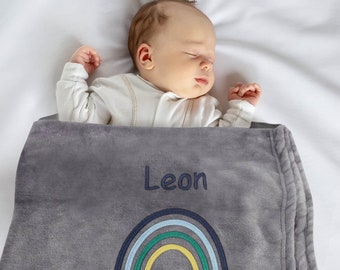 Babydecke mit Öko Tex Zertifikat bestickt mit Wunschtext | Personalisierte Kuscheldecke für Baby Jungen und Mädchen I Geburt Erstausstattung