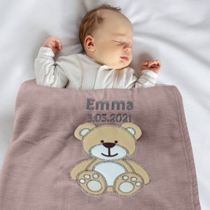 Babydecke mit Öko Tex Zertifikat bestickt mit Wunschtext Personalisierte Kuscheldecke für Baby Jungen und Mädchen I Geburt Erstausstattung Bild 1