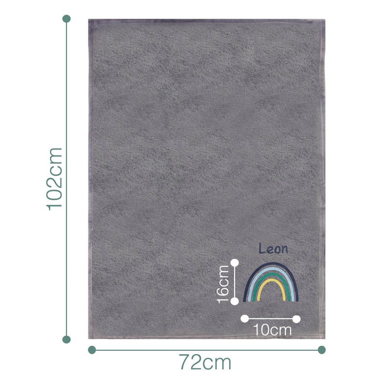 Babydekentje met Öko Tex certificaat geborduurd met gewenste tekst Gepersonaliseerde knuffeldeken voor babyjongens en meisjes I geboorte eerste uitrusting Decke Grau Regenbog.