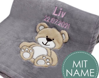 Couverture pour bébé avec certificat Öko Tex brodé du texte souhaité | Couverture câline personnalisée pour bébés garçons et filles I naissance équipement initial