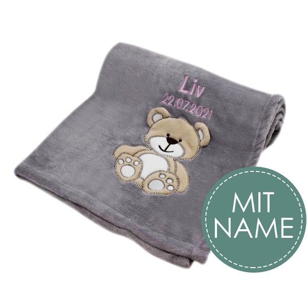 Babydecke mit Öko Tex Zertifikat bestickt mit Wunschtext | Personalisierte Kuscheldecke für Baby Jungen und Mädchen I Geburt Erstausstattung