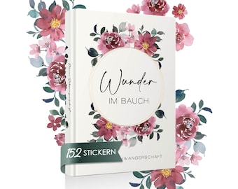 Pregnancy diary with 152 stickers & additional inner pocket - FSC certified | Pregnancy diary FLOWERS