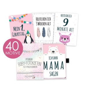 40 Baby Meilenstein-Karten für Mädchen mit hochwertiger Verpackung von Cozy Racoon - Geschenkidee für Geburt, Babyparty, Schwangerschaft