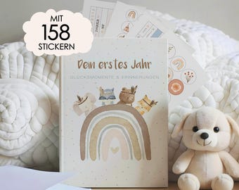 Baby album "Your First Year" with 158 stickers | Baby book | Baby memory book | Birth gift | Baby diary for easy filling out