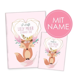 U-Heft und Impfpass Hülle personalisiert für Mädchen | Schutzhülle mit Namen | Geschenk für Geburt, Schwangerschaft und Babyparty