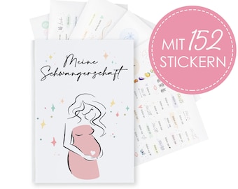 Pregnancy diary with 152 stickers, leporello & additional inner pocket - FSC certified | Diary for pregnancy PASTEL