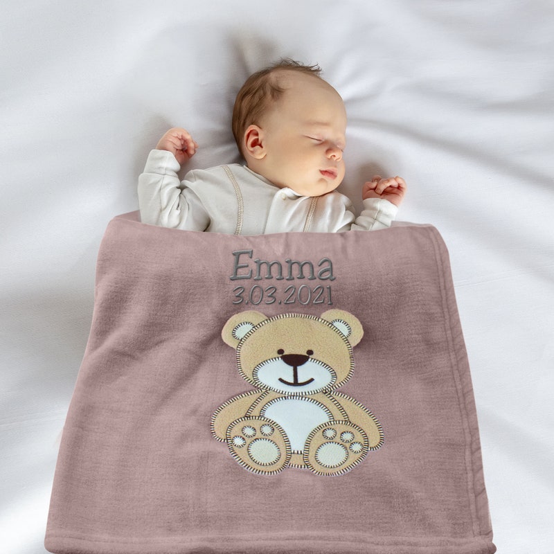 Baby blanket with Oeko Tex certificate embroidered with desired text | Personalized blanket for baby boys and girls I Birth initial equipment