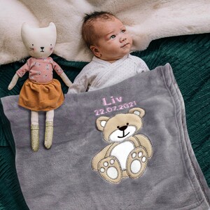 Babydecke mit Öko Tex Zertifikat bestickt mit Wunschtext Personalisierte Kuscheldecke für Baby Jungen und Mädchen I Geburt Erstausstattung Bild 10