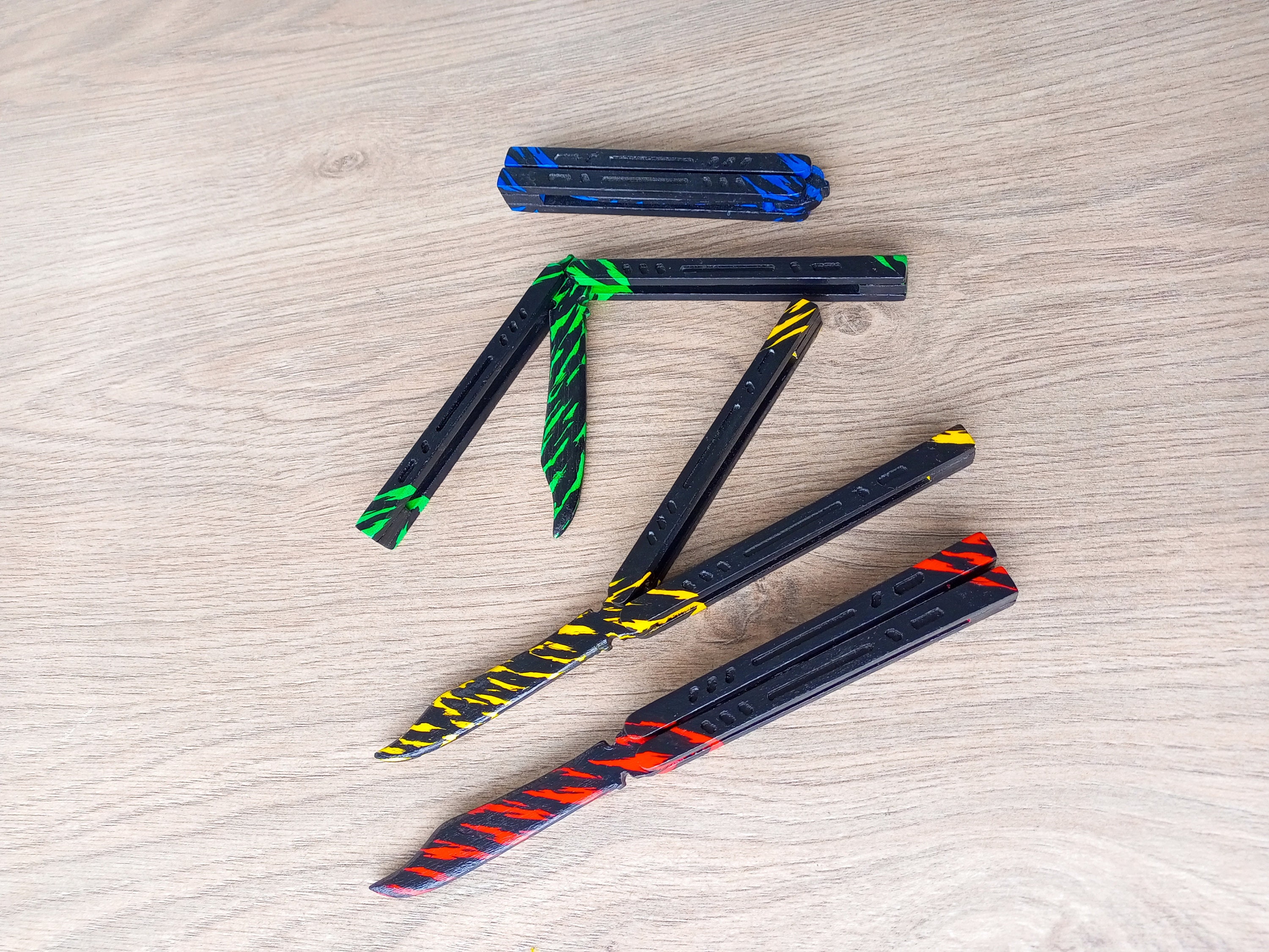 Mockup Wooden Butterfly Knife Skin Fire Storm Cosplay Toy Flip Knife