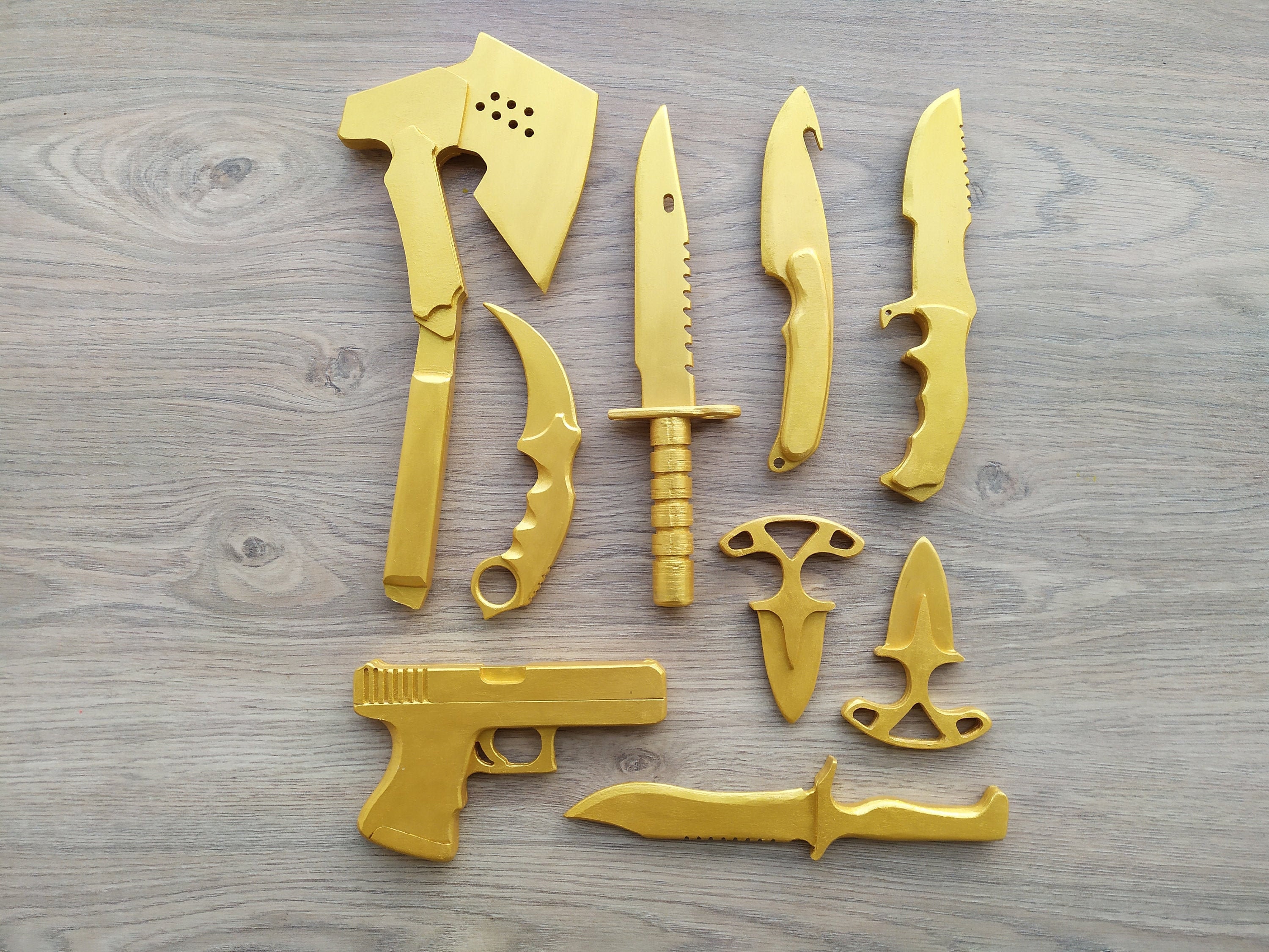A Large Golden 9 Piece Wooden Weapon Set Gift For Gamers Etsy
