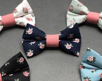 Dog bow tie, dog bow tie, bow tie, dark blue, pink, flowers, roses, dog, cat