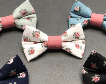 Dog bow tie, dog bow tie, bow tie, white, pink, flowers, roses, dog, cat