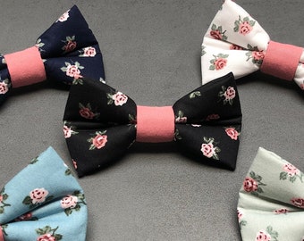Dog Cat Bow Tie Black Pink Roses