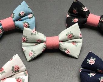 Dog bow tie, dog bow tie, bow tie, mint green, turquoise, pink, flowers, roses, dog, cat