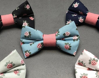 Dog bow tie, dog bow tie, bow tie, light blue, pink, flowers, roses, dog, cat