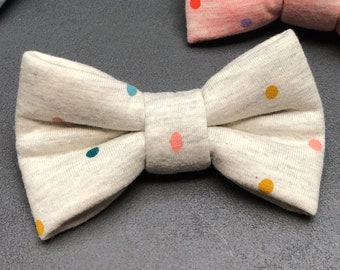 Dog Cat Bow Tie Polka Dots Multicolored Beige Gray Melange