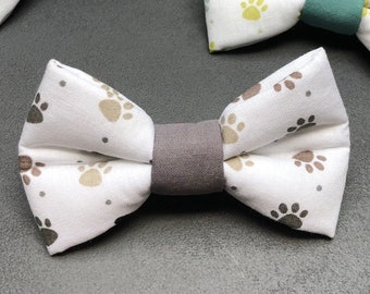 Dog bow tie, dog bow tie, bow tie, white, grey, beige, black, paw print, dog, cat