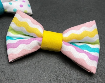 Easter Dog Cat Bow Tie Waves Stripes Multicolored White