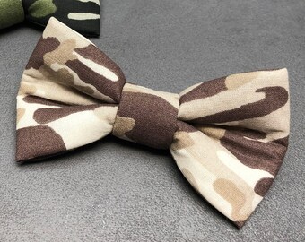 Dog Cat Bow Tie Brown Beige Cream Camouflage Army Military