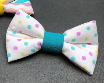 Easter bow, Easter ribbon, dog bow, dog bow tie, bow tie, colorful, white, dots, polka dots, dog, cat