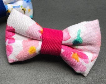 Dog Cat Bow Tie Cotton Flower Pink White