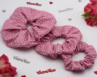 Valentine's scrunchie, Valentine's hair tie, scrunchie, hair tie, ponytail tie, Valentine's Day, hearts, pink, rose, rosé, dusty rose, dusty rose, white