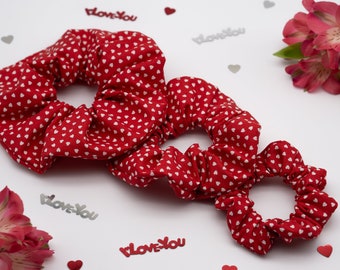 Valentine's scrunchie, Valentine's hair tie, Valentine's ponytail tie, scrunchie, hair tie, ponytail tie, Valentine's Day, red, white, hearts