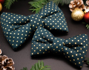 Christmas Dog Bow Tie Polka Dots Green Gold