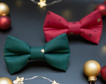 Christmas bow tie, dog bow tie, dog bow tie, bow tie, Christmas, green, red, gold, stars, dog, cat