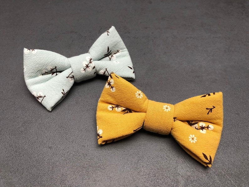 Dog Cat Bow Tie Cotton Flower Yellow White image 1