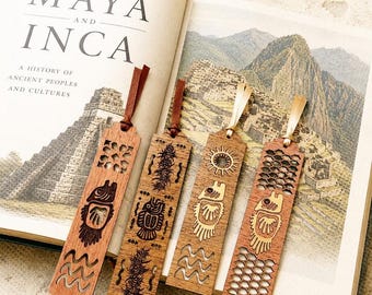 Mayan Fish Wooden Bookmark | Aztec Tribal Bookmark | Handmade Ethnic Wood Bookmark | Historical Gift for Book Lovers