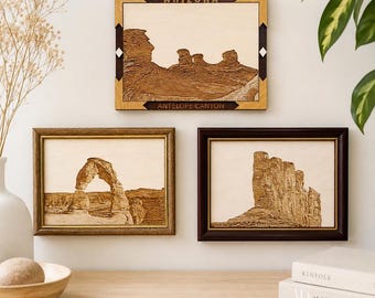 Set of 3 Wooden Engraved Landscape Pictures | Arizona Travel Memories Gift | National Park Wall Decor | One of a Kind