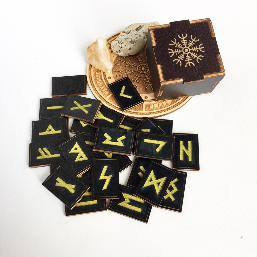 Viking Wooden Rune Set in Box – Elder Futhark Runes for Beginners ...