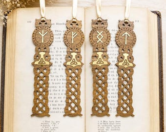 Viking Rune Bookmark | Thor's Hammer  Wooden Bookmark |  Pagan Amulet | Wood Talisman | Handmade Gift for Norse Mythology Lover