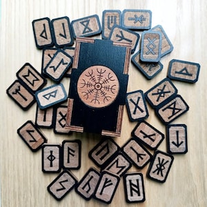 Northumbrian Runes Set: Wooden Anglo-Saxon Futhorc with Box & Pouch