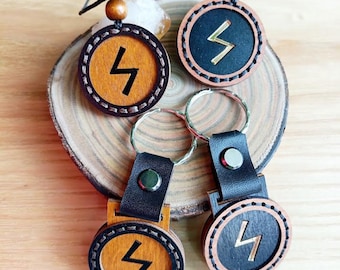 Sowilo Rune Wooden Pendant & Keychain Set, Viking Sun Amulet, Norse Rune Necklace, Success Energy Talisman,   Protection Gift