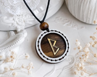 Berkana Rune Necklace, Norse Fertility Pendant, Female Protection Amulet, Viking Wooden Jewelry, Handmade Limited Edition