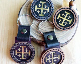 Jerusalem Cross Pendant & Keychain Set | Handmade Christian Gift | Crusader Cross Necklace | Wooden Faith Jewelry