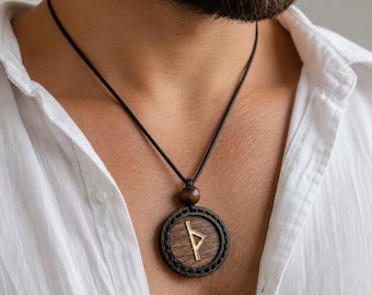 Thurisaz Rune Necklace, Viking Protection Amulet, Wooden Norse Pendant, Thor Symbol Jewelry, Handmade Limited Edition
