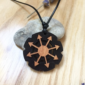 Star of Chaos pendant, Wooden Chaos Sphere magical amulet, Occult jewelry, Chaos, Wheel necklace, Chaos Star protective totem