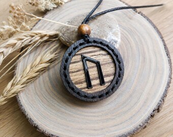 Norse Uruz Rune Necklace, Viking Strength Amulet, Wooden Rune Pendant, Elder Futhark Talisman, Gift for Him, Protection Charm