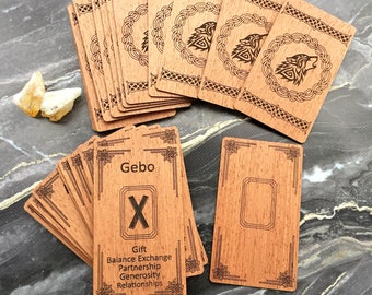 Pagan Celtic Wooden runic cards Fenrir with the basic meaning, Runes in a wooden box, Future reading, Fortune Telling