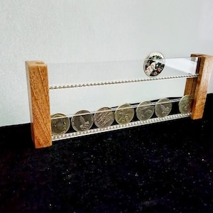 2 Acrylic Coin Display Shelves on Walnut Stands – Handcrafted Foldable Holder Gift